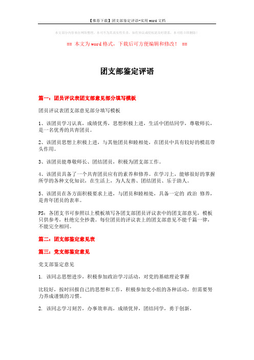 【推荐下载】团支部鉴定评语-实用word文档 (3页)