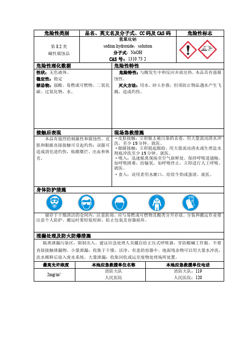 氢氧化钠安全周知卡MSDS