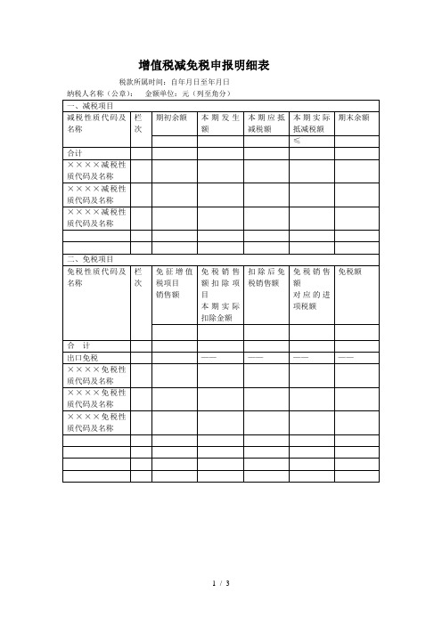 增值税减免税申报明细表