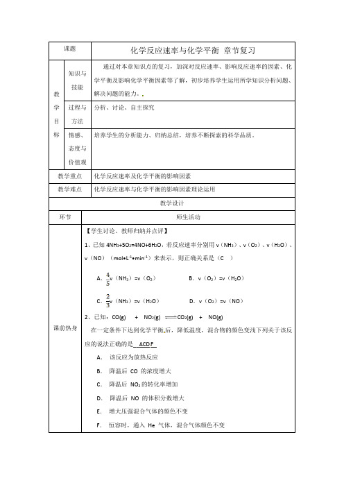 人教版高中化学选修四 第二章化学反应速率和化学平衡 章末复习 教案2 