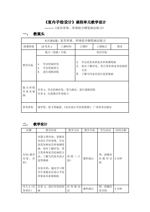 《室内手绘设计》家具单体、单体组合钢笔画法练习