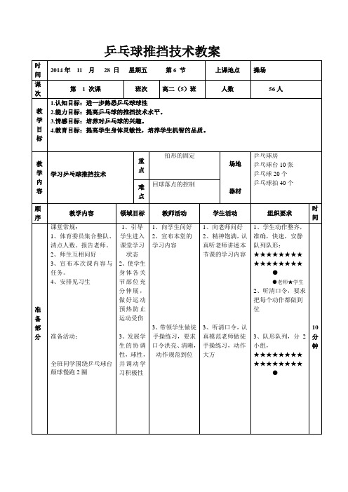 乒乓球推挡技术教案