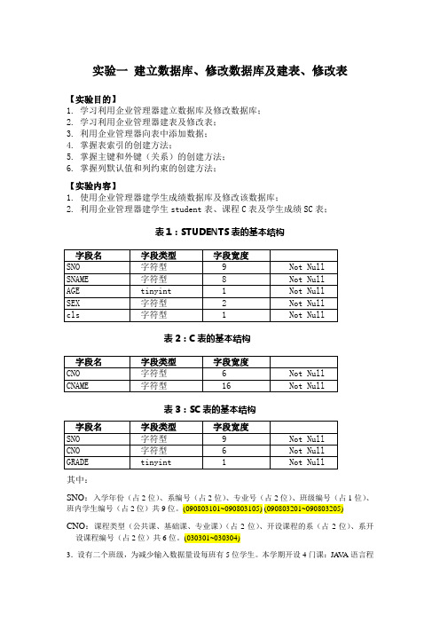 实验01 建立数据库和表题目和答案