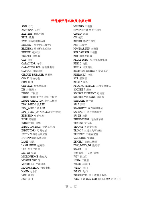 PROTEUS元件库元件名称及中英对照word精品文档7页