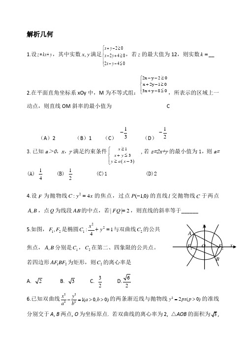 2013年高考理科数学分章节汇总----解析几何