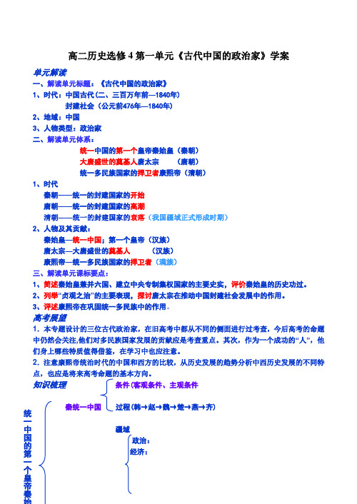 高二历史选修4第一单元《古代中国的政治家》学案