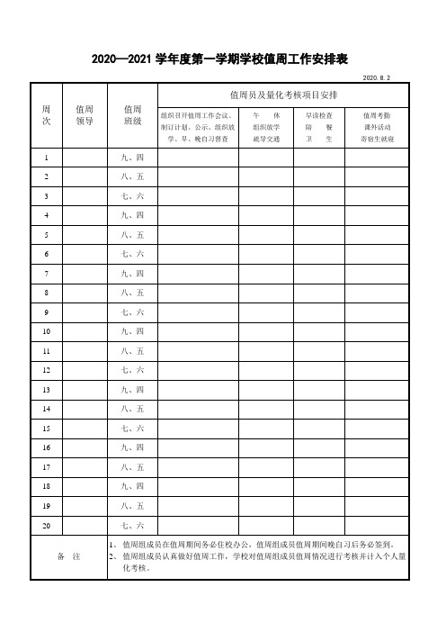 值周工作安排新表