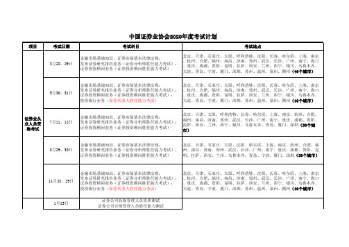 证券从业资格考试 2020年度考试计划公告