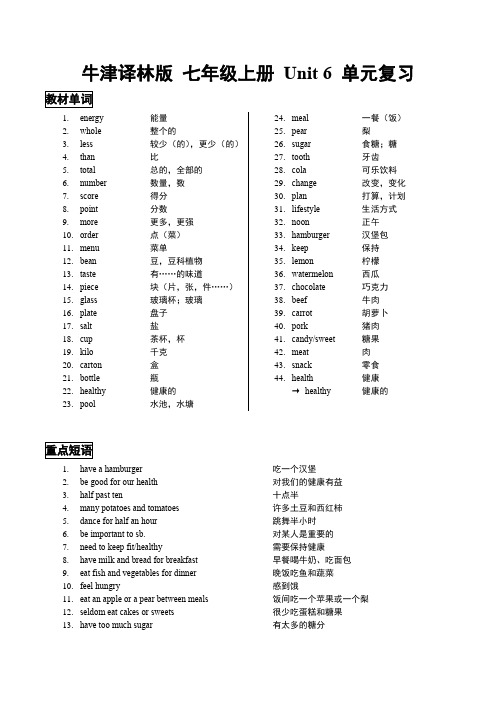 +Unit+6+单元复习-牛津译林版英语+七年级上册