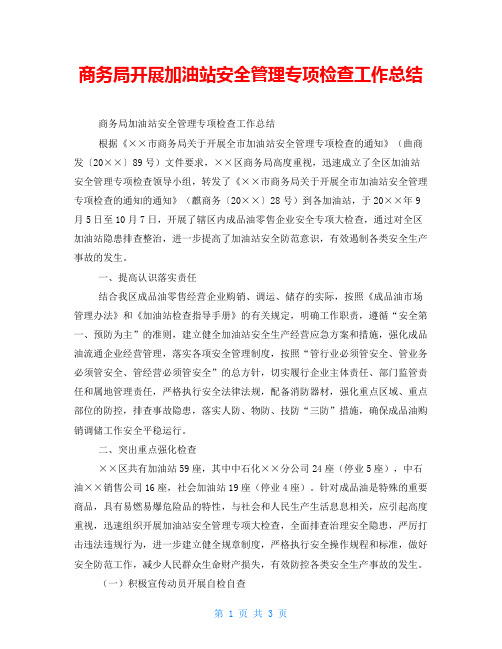 商务局开展加油站安全管理专项检查工作总结