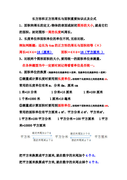 长方形和正方形周长和面积重点公式