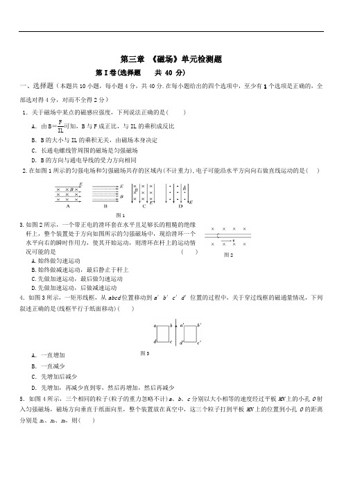 2019最新物理题库人教版 选修 3-1 第三章 磁场 单元检测题(有答案word版)