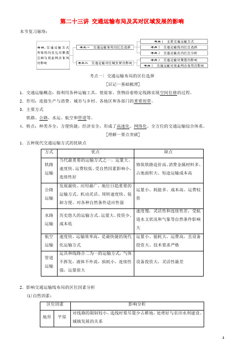 人教版2020高考地理一轮复习第二十三讲交通运输布局及其对区域发展的影响讲练结合学案