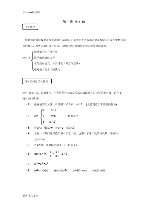 初一数学绝对值典型例题精讲汇编