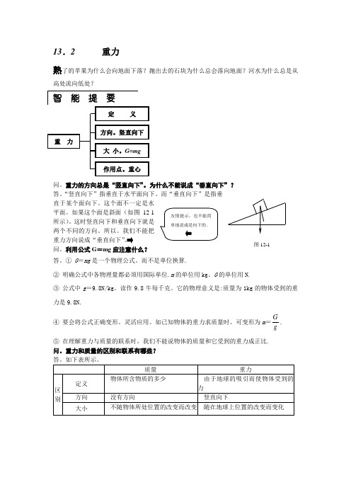 物理九级人教新课标13.2重力课课解析与练习