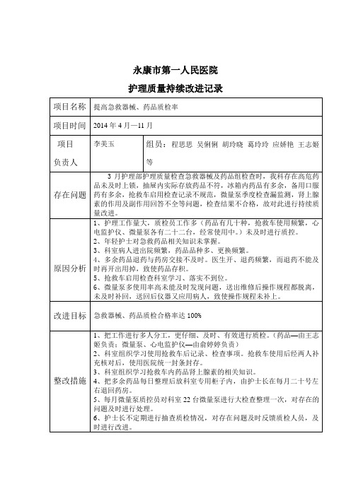 急救器械及药品持续改进