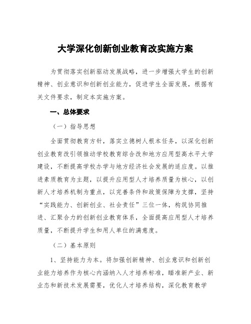 大学深化创新创业教育改革实施方案