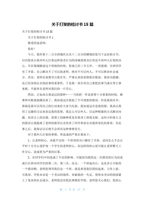 关于打架的检讨书15篇