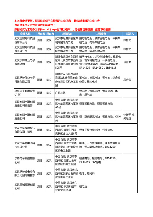 2020新版湖北省武汉锂电池工商企业公司名录名单黄页大全76家