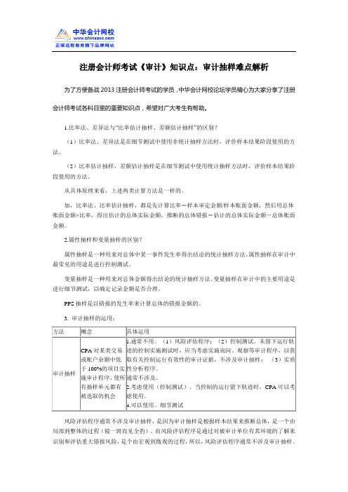 注册会计师考试《审计》知识点：审计抽样难点解析