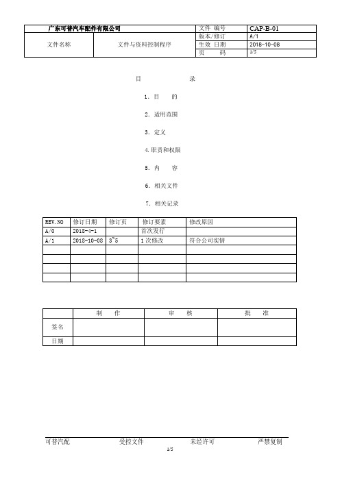 IATF16949-2016程序文件-文控资料控制程序