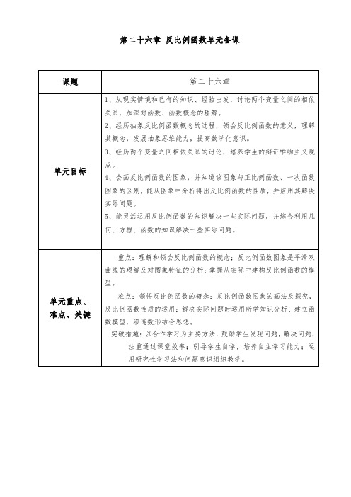 第26章反比例函数单元备课