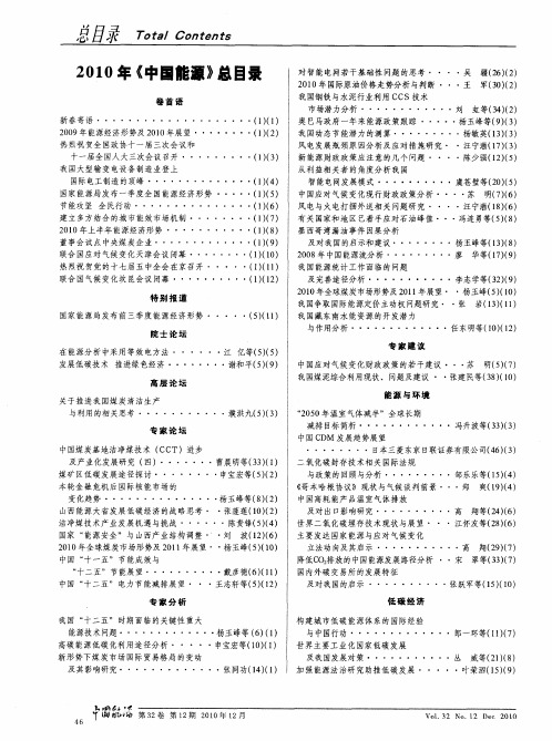 2010年《中国能源》总目录