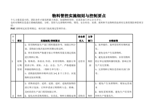 物料管控实施细则与控制要点,物料管理控制工作合格标准