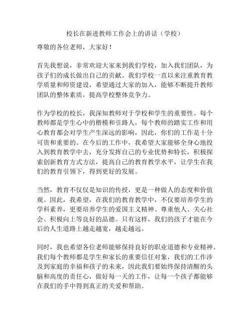 校长在新进教师工作会上的讲话(学校)