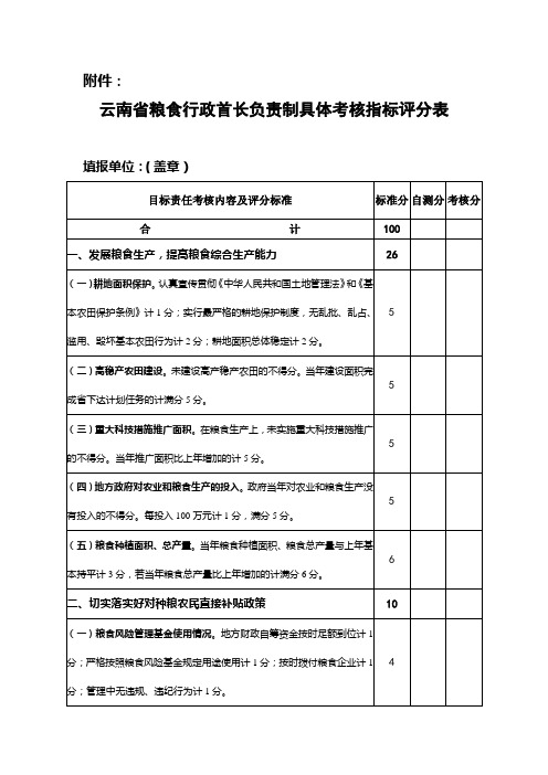 云南省粮食行政首长负责制具体考核指标评分表