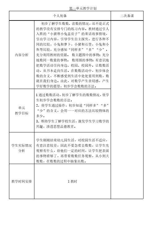 2017年一年级数学上册教案