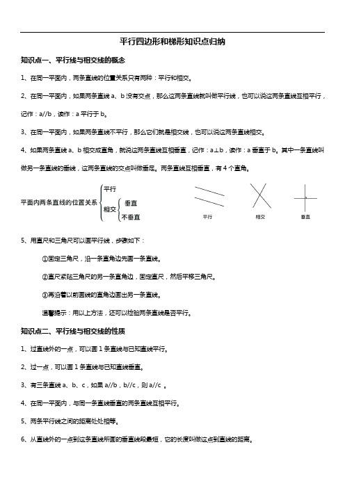 人教版四年级数学上册 平行四边形和梯形 知识点归纳