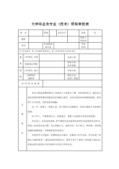 大学毕业生专业技术资格审批表模板