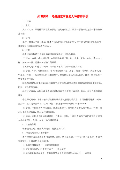 2017年高考语文一轮复习知识清单4考纲规定掌握的九种修辞手法