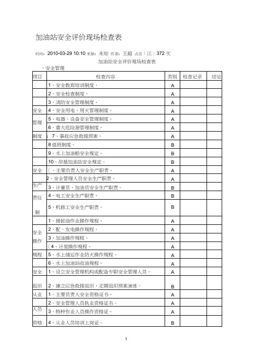 加油站安全评价现场检查表