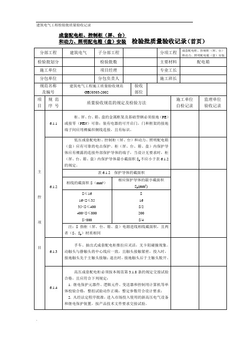 成套配电柜、配电箱检验批质量验收记录