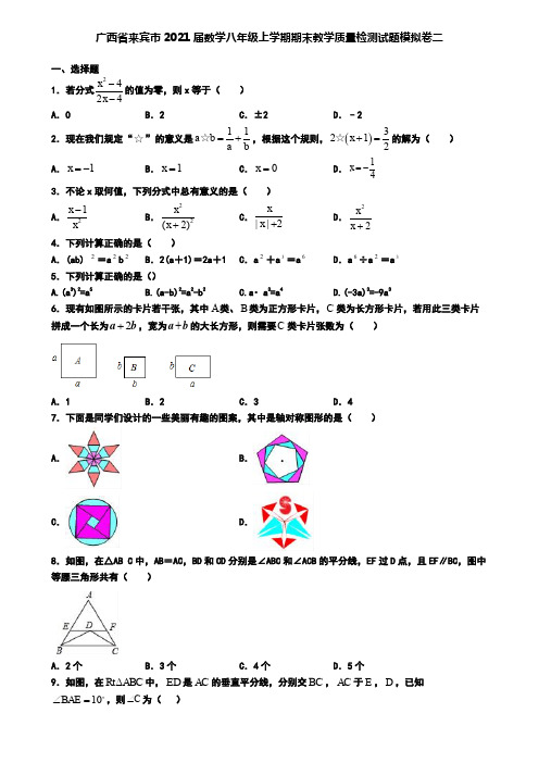 广西省来宾市2021届数学八年级上学期期末教学质量检测试题模拟卷二