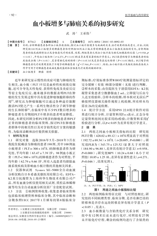 血小板增多与肺癌关系的初步研究