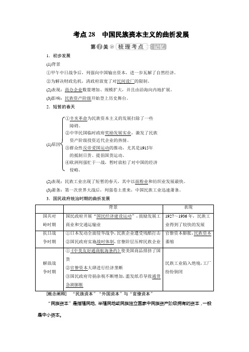 高考总复习历史(人教版)考点28 中国民族资本主义的曲折发展