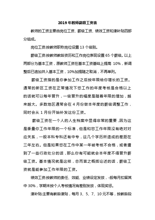 2019年教师薪级工资表