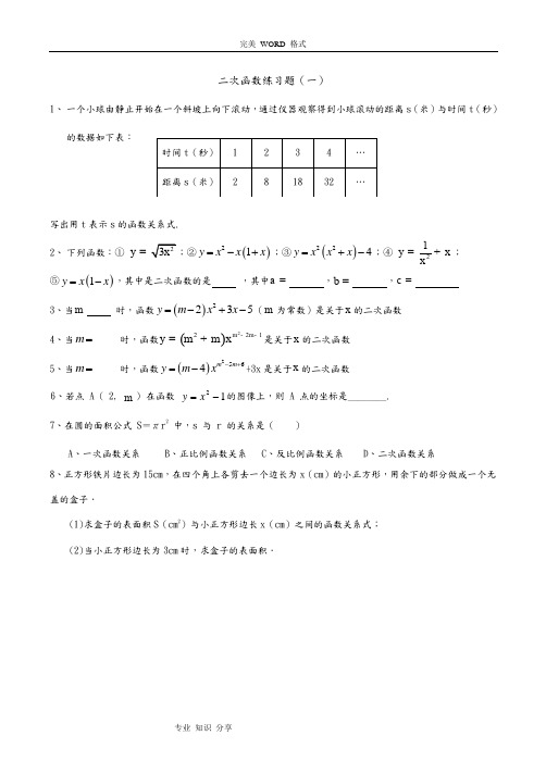 二次函数基础练习试题[含答案解析]