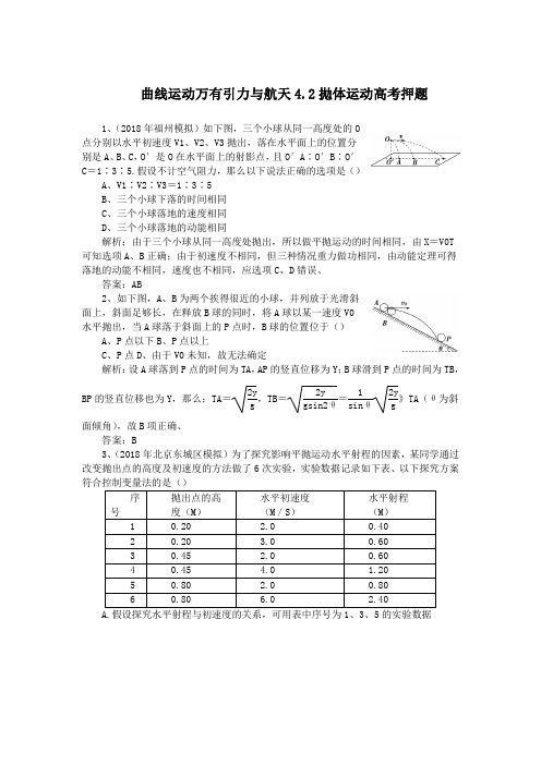 曲线运动万有引力与航天4.2抛体运动高考押题