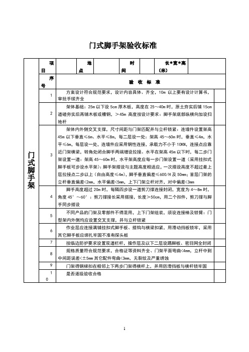 门式脚手架验收标准