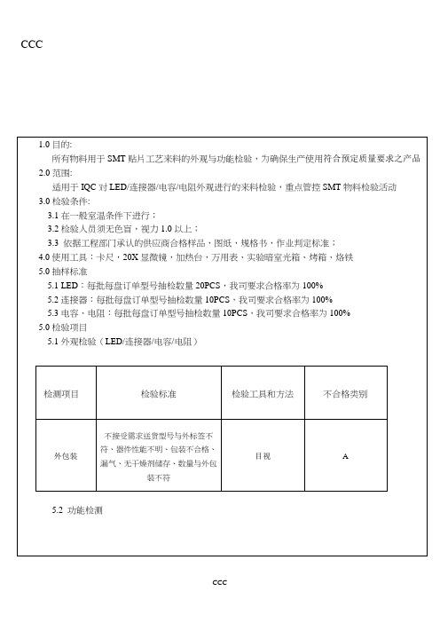 LED、连接器、电容电阻检验标准