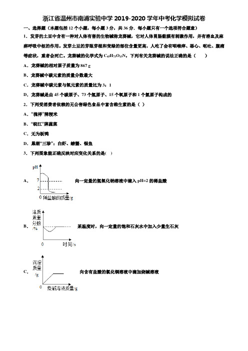 【附20套中考模拟试卷】浙江省温州市南浦实验中学2019-2020学年中考化学模拟试卷含解析