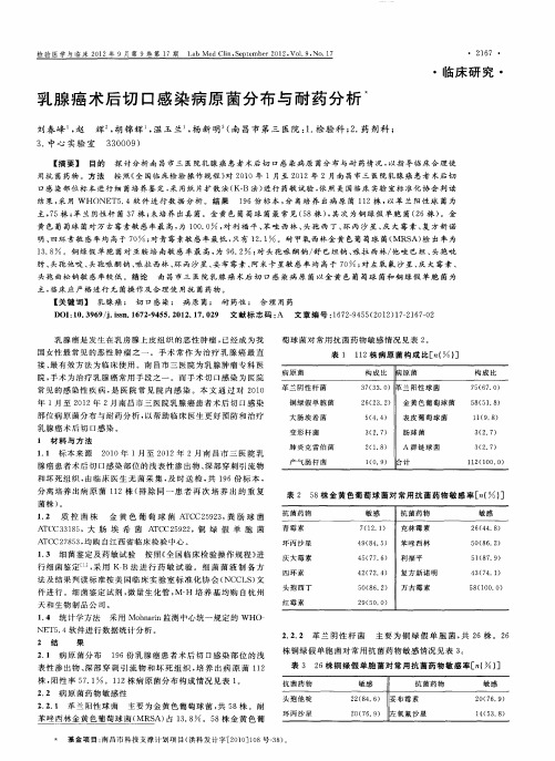 乳腺癌术后切口感染病原菌分布与耐药分析