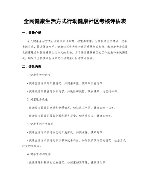 全民健康生活方式行动健康社区考核评估表