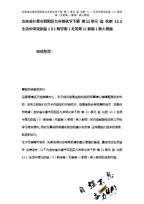 吉林省长春市双阳区九年级化学下册第11单元盐化肥11.1生活中常见的盐(3)教学案(无答案)新人教