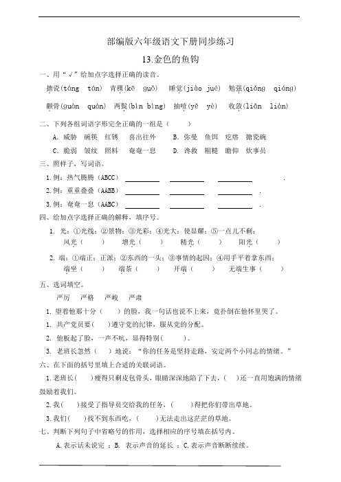 最新部编版小学语文六年级下册  13.金色的鱼钩  同步练习题(有答案)