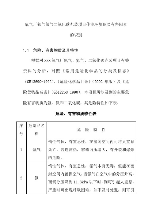 氧气厂氩气氮气二氧化碳充装项目作业环境危险有害因素的识别